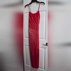 Grace Elegant Red Dress White Trim